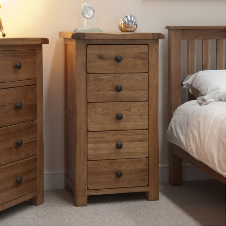 Rustic Solid Oak Furniture 5 Drawer Wellington Chest