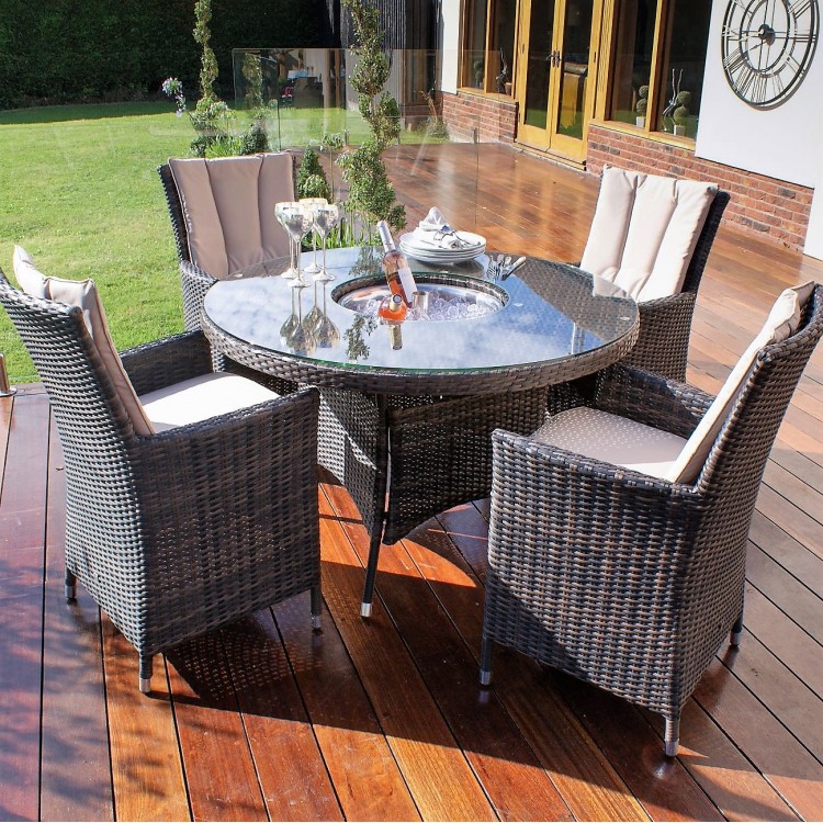 Rattan Garden Furniture La Brown 4 Seat Round Dining Set Ib Oak House Rattan Garden Furniture La Brown 4 Seat, Grey Rattan Effect La Round Garden Table And 4 Chairs