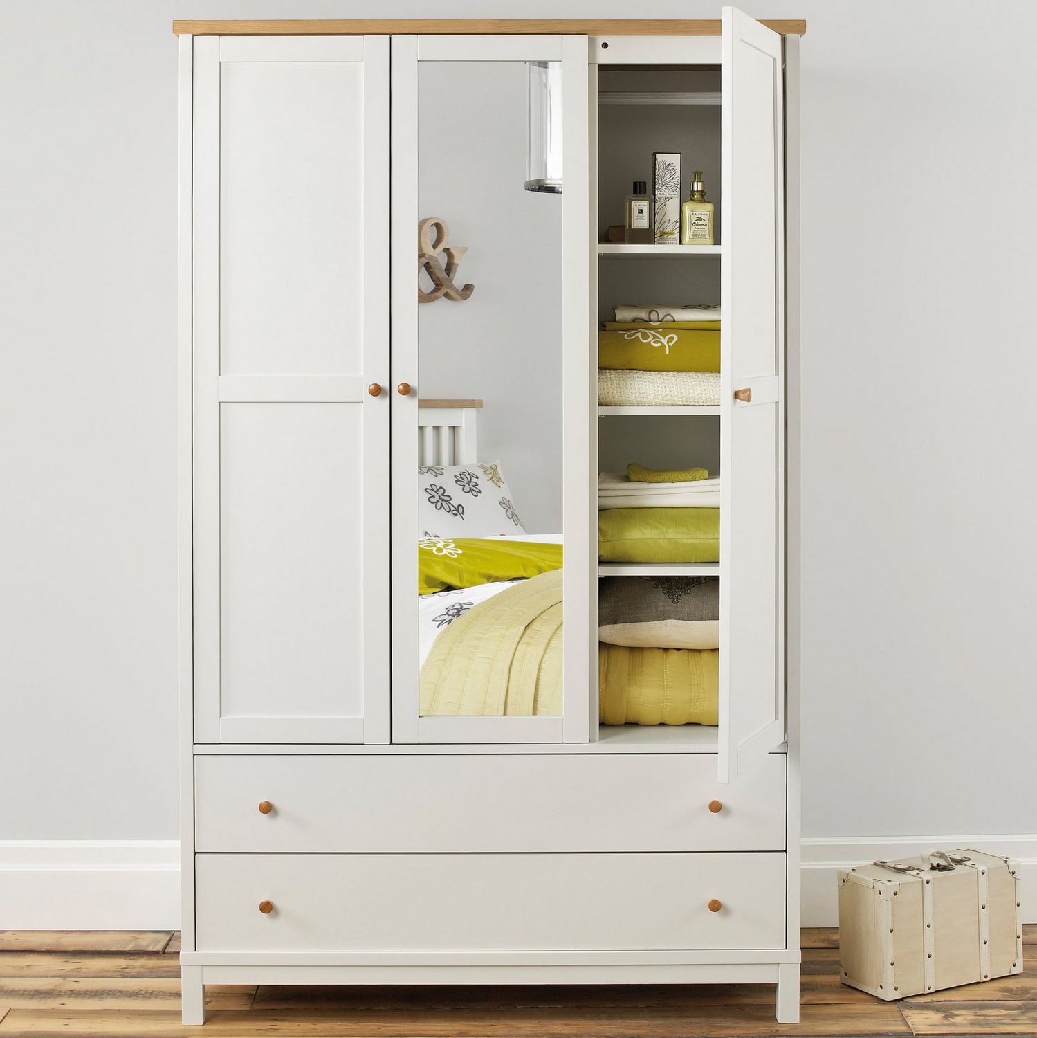 Auxiliary cupboard 2 door 2 drawer wardrobe with rack oak colour 