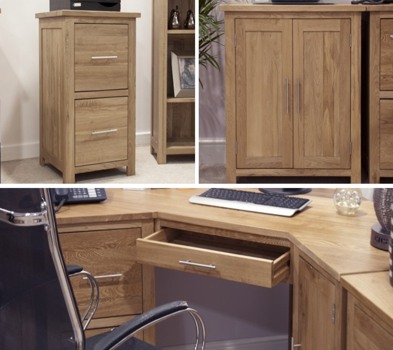 Opus Solid Oak Corner Desk Filing Cabinet Printer Cupboard Set