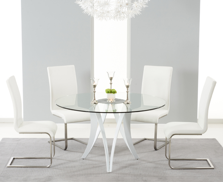 Bellevue 130cm High Gloss Round Dining Table White Chairs Oak Bellevue 130cm High Gloss Round Dining