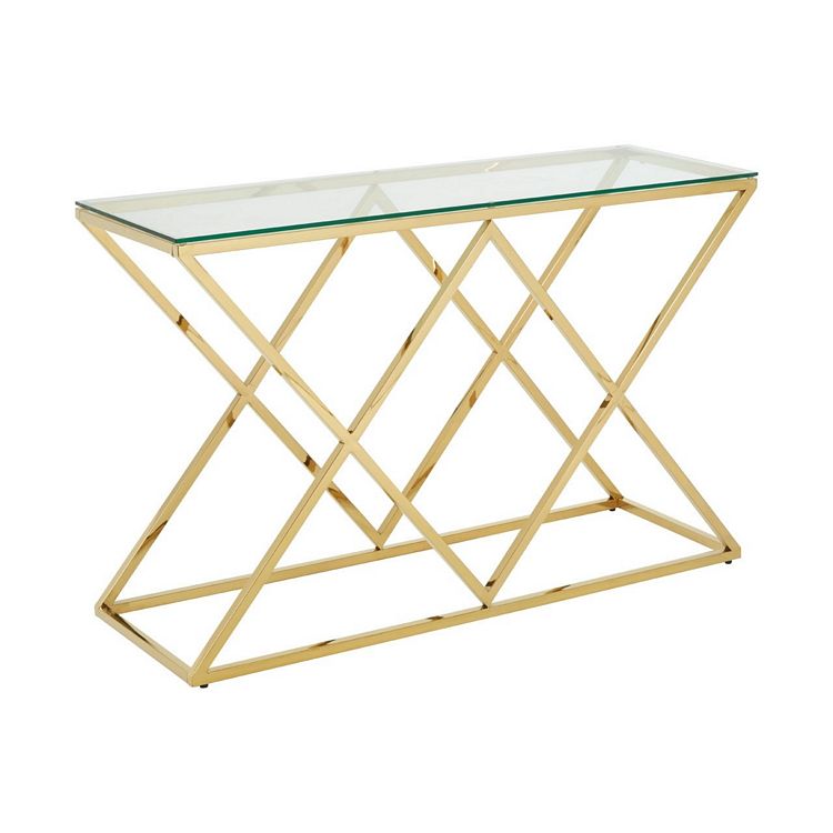 Allure Gold Finish Metal And Clear, Gold Metal And Glass Console Table