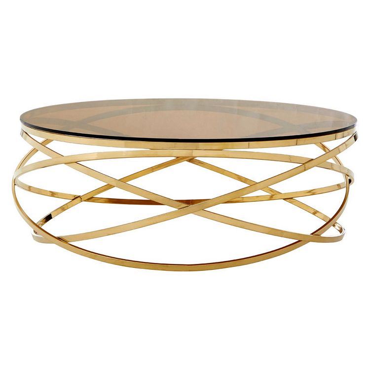 Allure Round Gold Metal Base And, Round Gold Glass Coffee Table