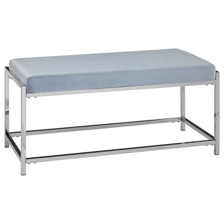 Allure Silver Finish Metal Base And Powder Blue Velvet Bench Oak