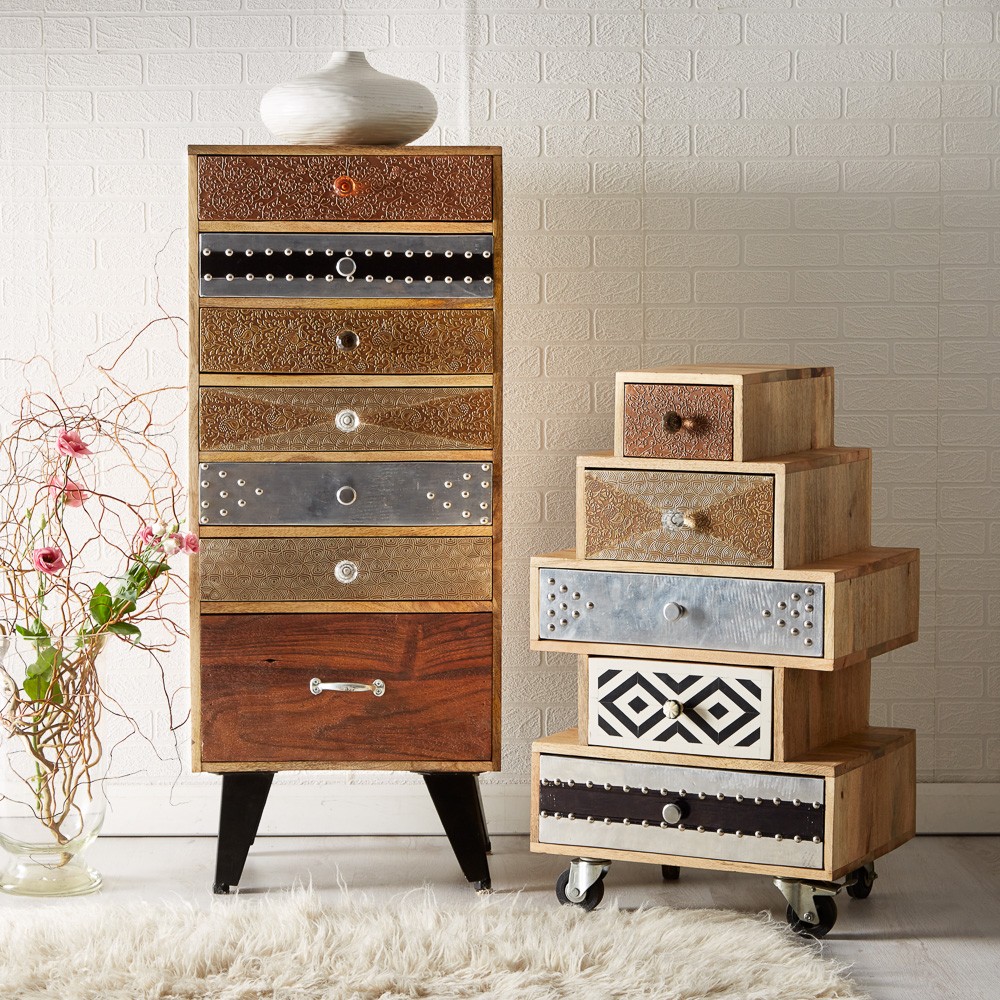 Sorio Reclaimed 7 Drawer Tall Chest Oak Furniture House