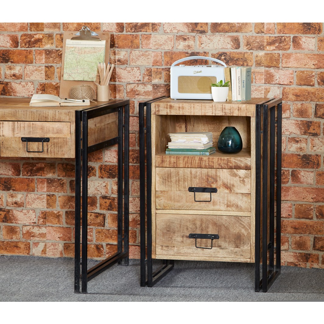 Cosmo Industrial Bedside Cabinet Side Table Oak Furniture House